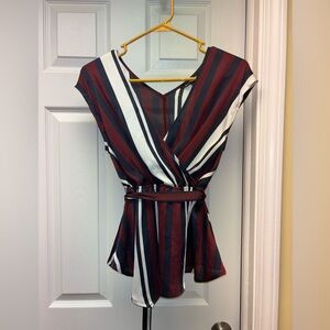 NWT Express Striped Wrap Peplum Blouse | XS | Sleeveless V-Neck